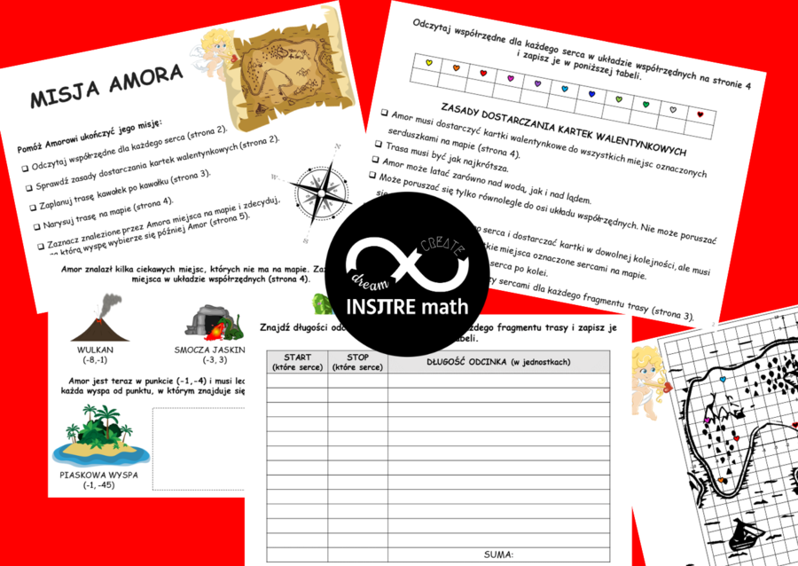 Walentynkowa Misja Amora. Odcinki w układzie współrzędnych. Walentynki + układ współrzędnych.