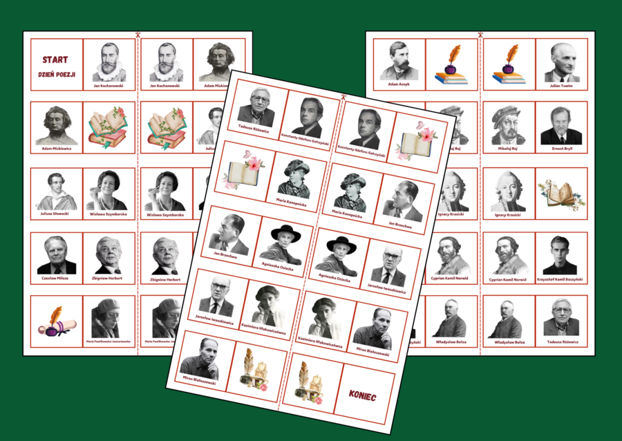 ŚWIATOWY DZIEŃ POEZJI – DOMINO – biblioteka – język polski - 30 szt. - wersja kolorowa