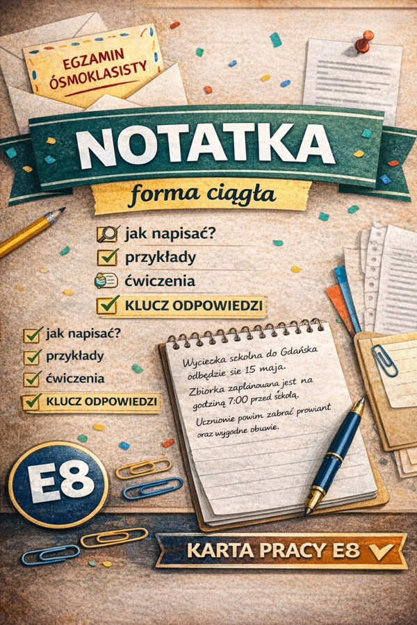 Notatka – karta pracy E8 | forma ciągła + ćwiczenia + klucz odpowiedzi