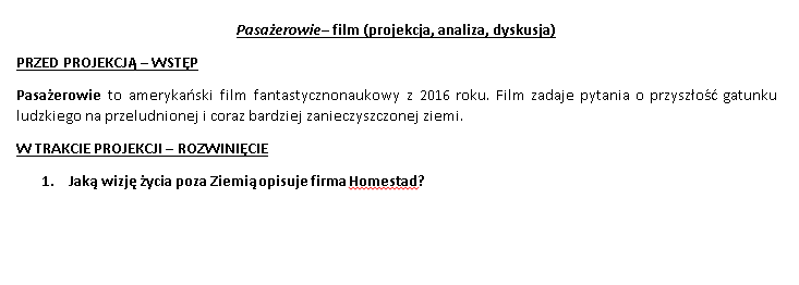 Karta pracy - film Pasażerowie.