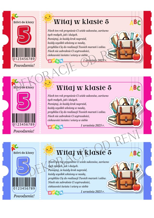 Bilet Powitalny do Klasy 5