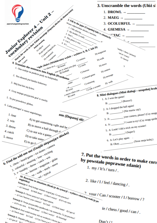 Junior Explorer 4 – Unit 2 – vocabulary revision