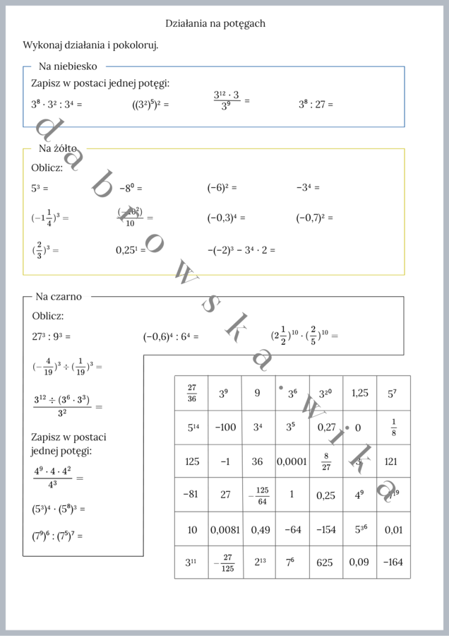 Działania na potęgach - kodowanie