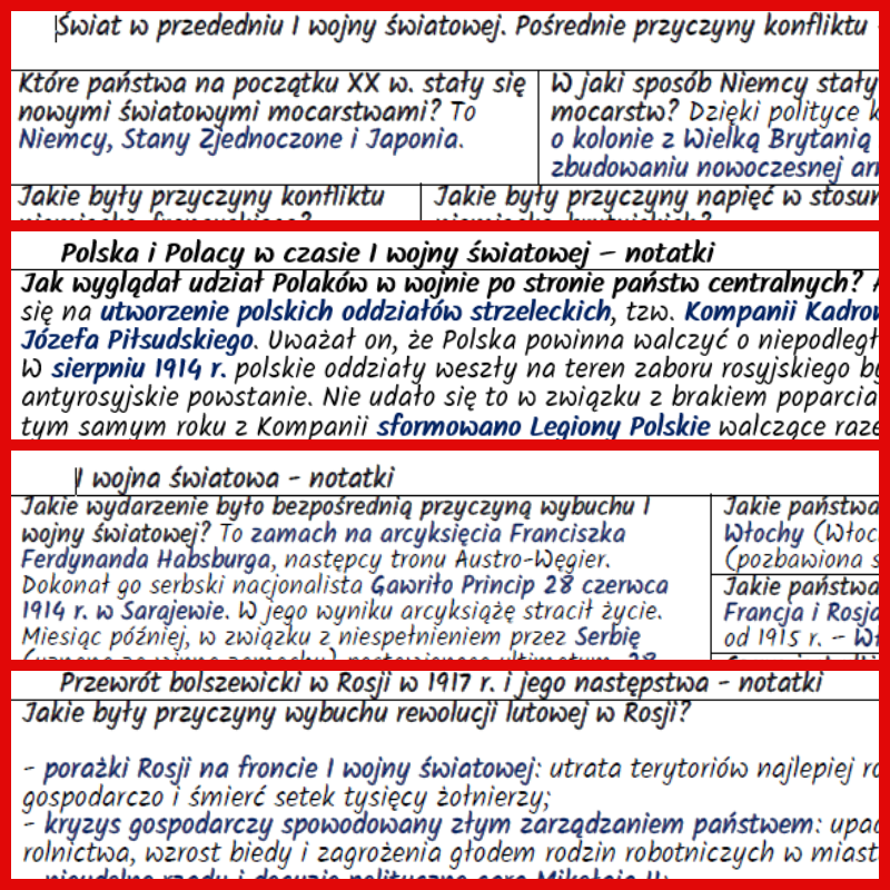 Europa w dobie I wojny światowej. NOTATKI