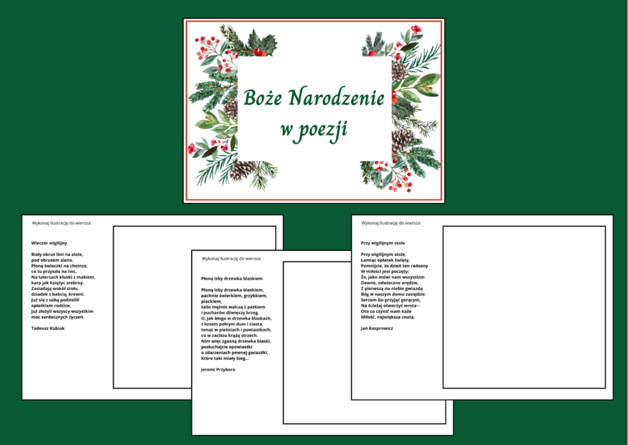 BOŻE NARODZENIE W POEZJI – biblioteka – świetlica – WIERSZE – karty pracy - gazetka