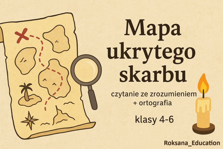 🔍 „Mapa ukrytego skarbu” – karty pracy do czytania ze zrozumieniem i ortografii (klasy 4–6)
