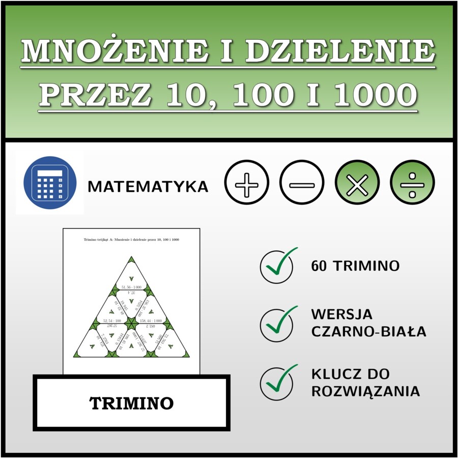 Trimino - Mnożenie i dzielenie przez 10, 100 i 1000 | matematyka