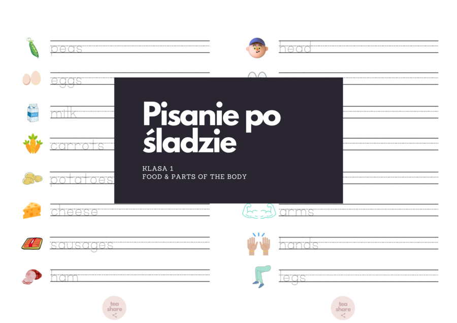 Pisanie po śladzie: FOOD & PARTS OF THE BODY, klasa 1