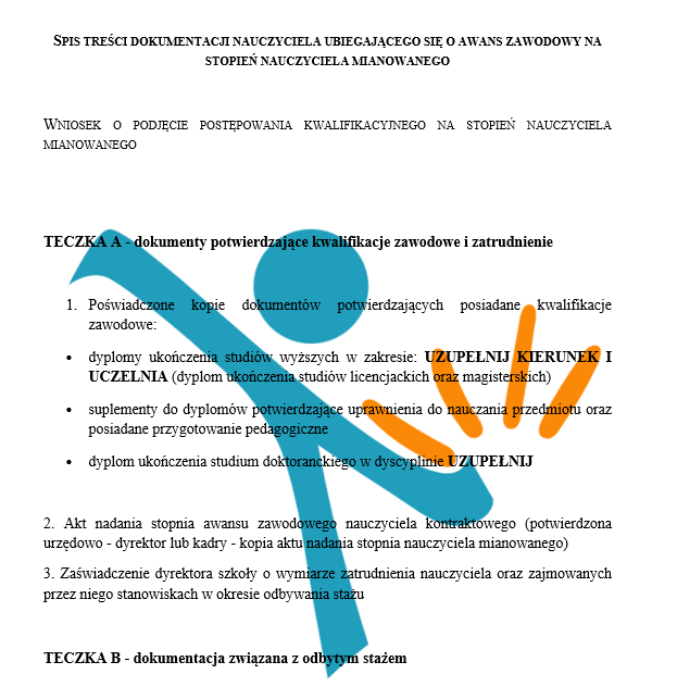 awans na nauczyciela mianowanego - spis treści TECZKA