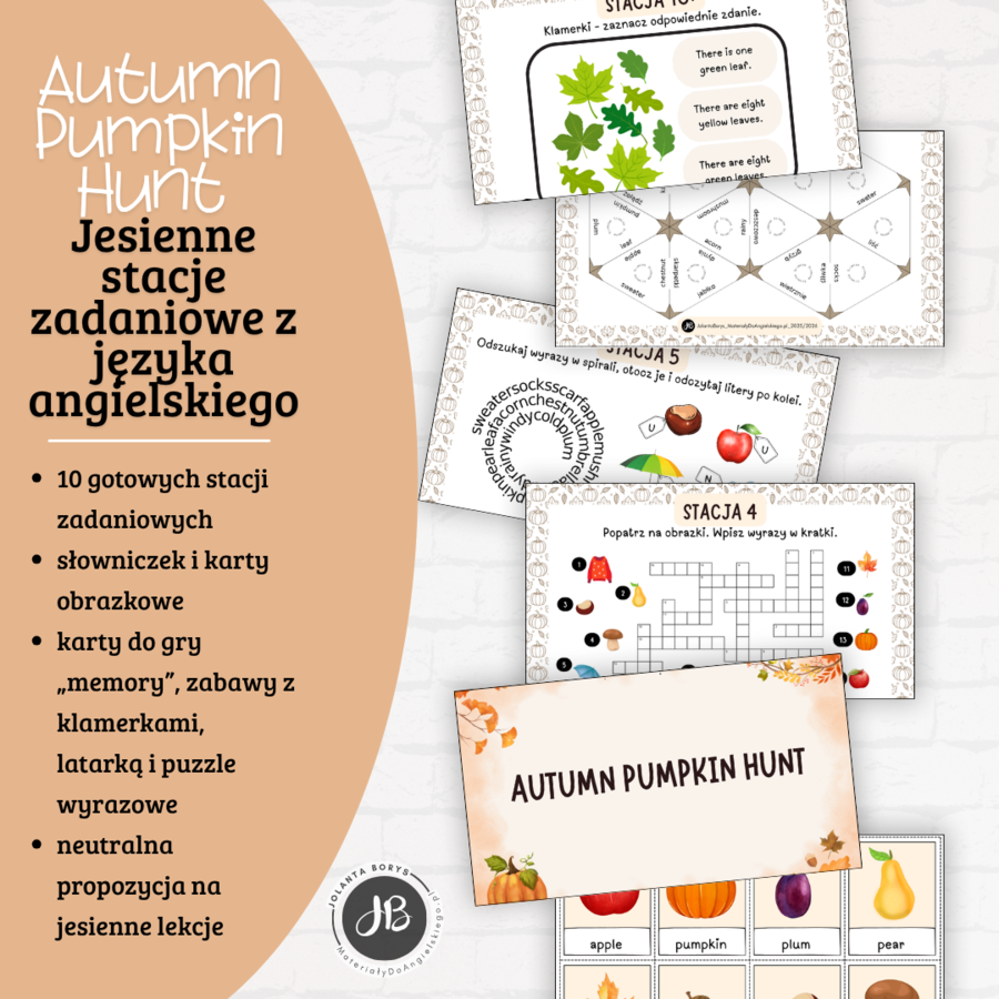 Autumn Pumpkin Hunt – Jesienne stacje zadaniowe z języka angielskiego - Escape Room - Dla klas 1-3