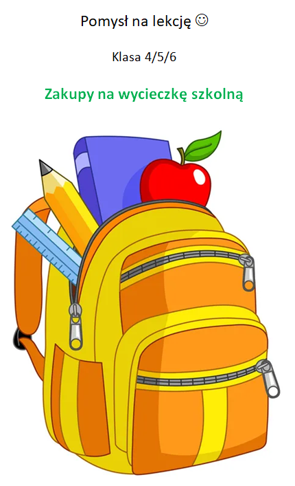 Zakupy na wycieczkę szkolną- super pomysł na lekcję klasa 4/5/6