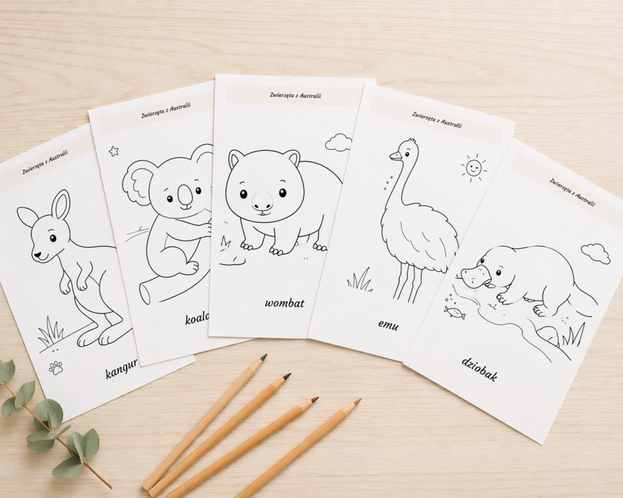 Kolorowanka: Zwierzęta z Australii
