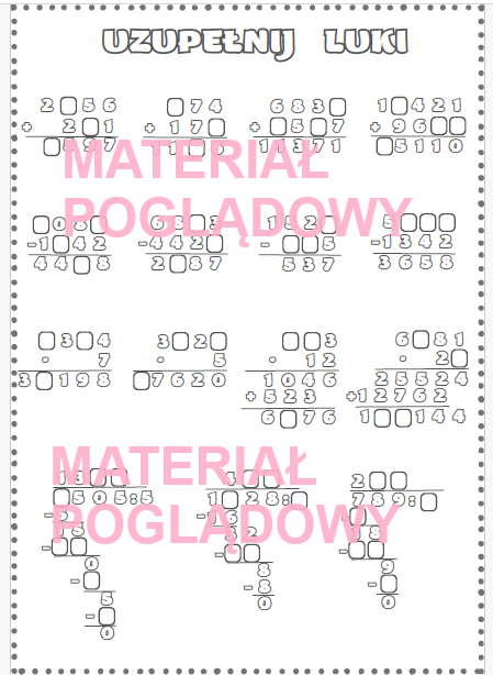 Uzupełnij luki - działania pisemne kl 4, 5, 6