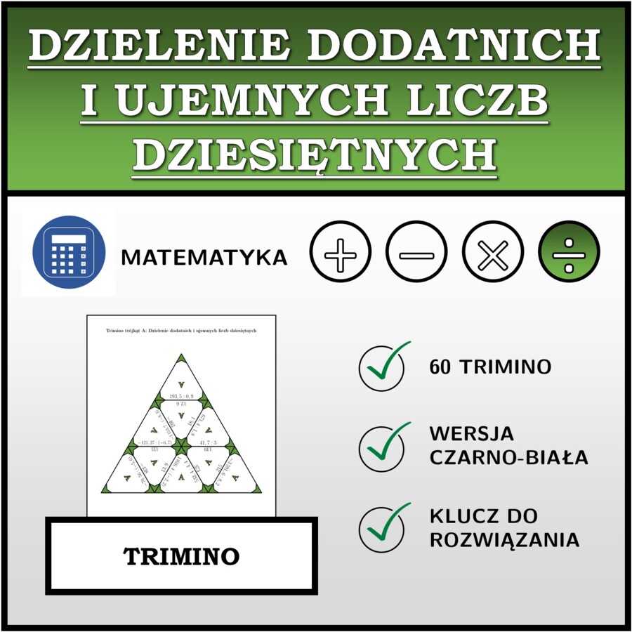 Trimino - Dzielenie dodatnich i ujemnych liczb dziesiętnych | matematyka