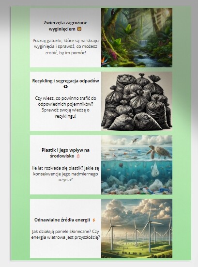 Quizy i testy wiedzy. Zwierzęta zagrożone wyginięciem. Recykling. Odnawialne źródła energii