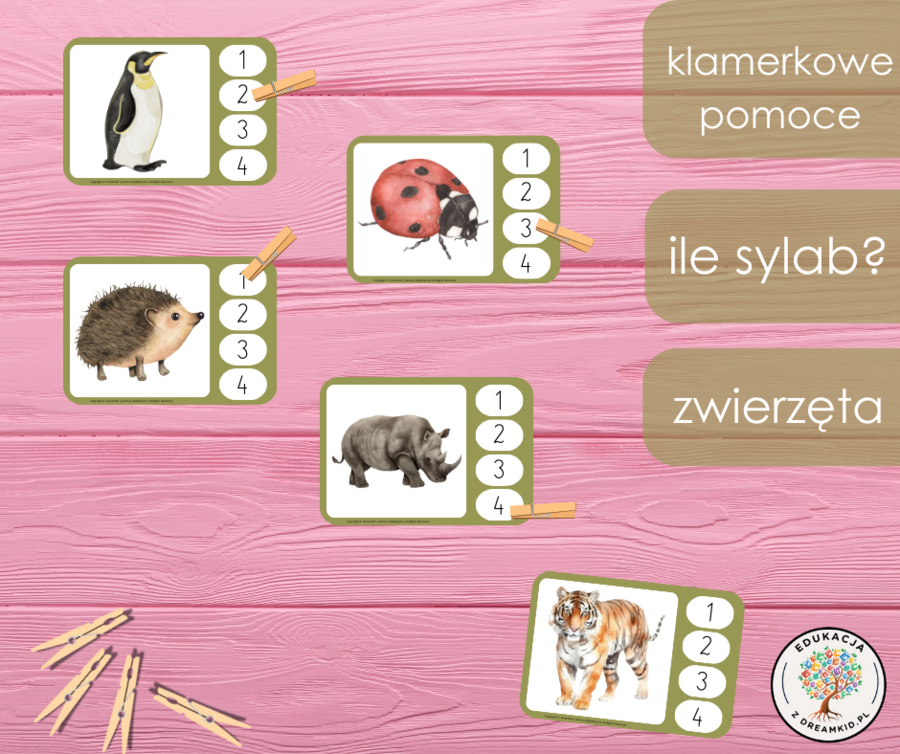 Klamerkowe pomoce - ile sylab ? - zwierzęta
