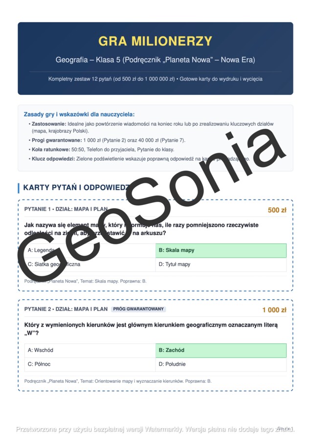 Milionerzy geografia klasa 5