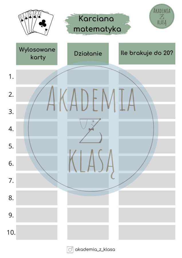 GRA EDUKACYJNA -Karciana matematyka, czyli ile brakuje do ... ?
