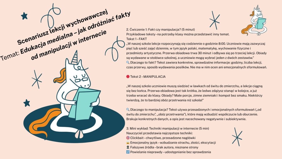 Scenariusz lekcji wychowawczej, Edukacja medialna – jak odróżniać fakty od manipulacji w internecie.