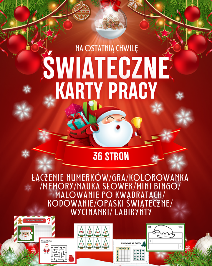 🎄 Świąteczne karty pracy – na ostatnią chwilę 36 stron