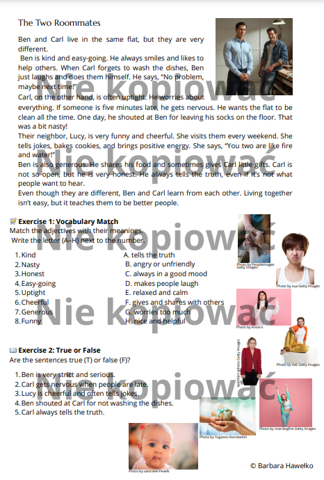 Karta Pracy "The Two Roommates" - opis charakteru A2