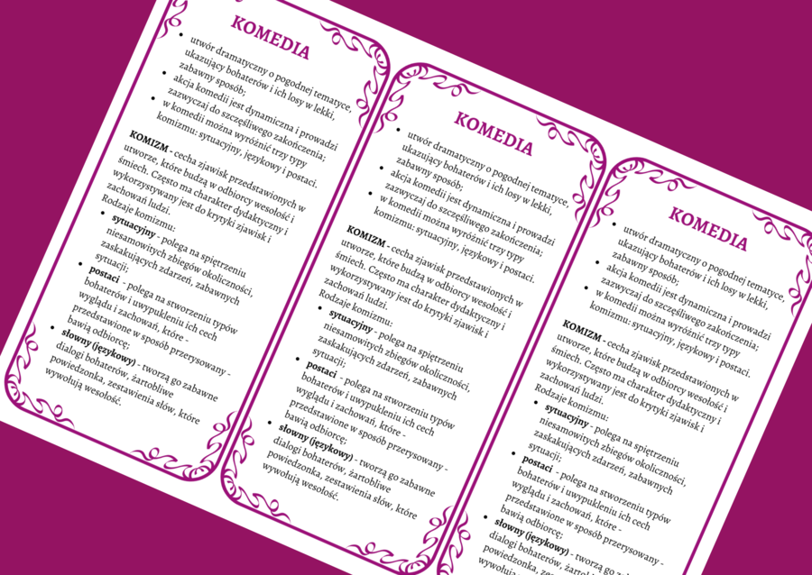 KOMEDIA – cechy – wklejka - wklejki - dramat