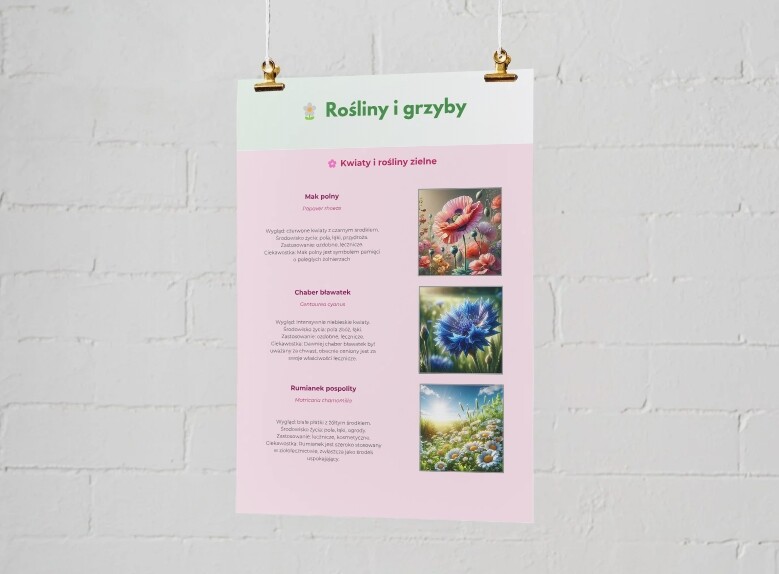 Plansze edukacyjne. Gatunki zwierząt, ptaków, ryb, owadów, roślin, grzybów