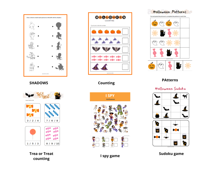 Halloween for Preschoolers Worksheets + Flashcards - Halloween dla przedszkolaka, język angielski, karty pracy, karty obrazkowe