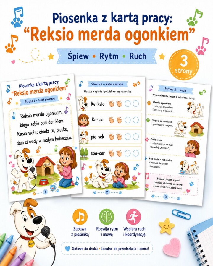 Piosenka z kartą pracy: „Reksio merda ogonkiem”
