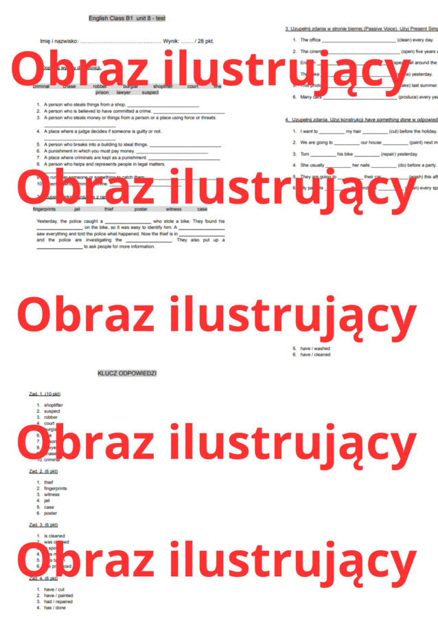 English Class B1 unit 8 test (sprawdzian / praca klasowa)