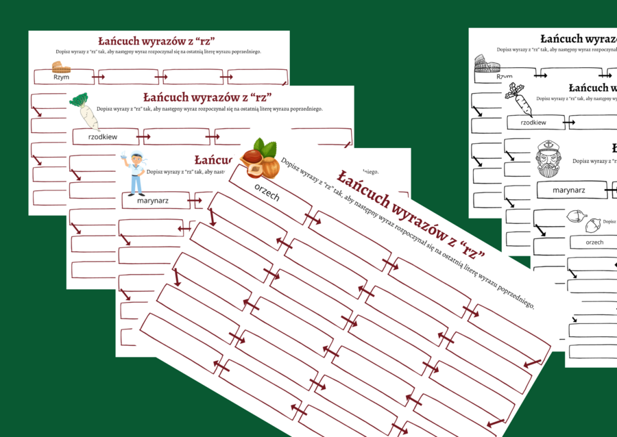 ŁAŃCUCH WYRAZOWY – wyrazy z “RZ” – karta pracy – ortografia