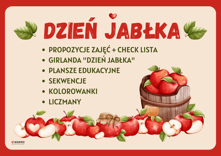 DZIEŃ JABŁKA - GIRLANDA, KARTY PRACY, ZABAWY, KOLOROWANKI, MATERIAŁY EDUKACYJNE