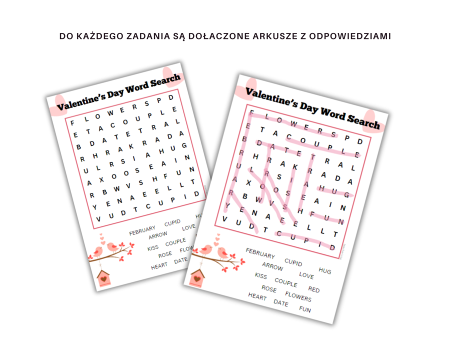 Valentine's Day Vocabulary - Angielski na Waletynki, zestaw 4 kart pracy do ćwiczenia słownictwa związanego z miłością, związkami i walentynkami + dodatkowa gra memory z 18 słówkami