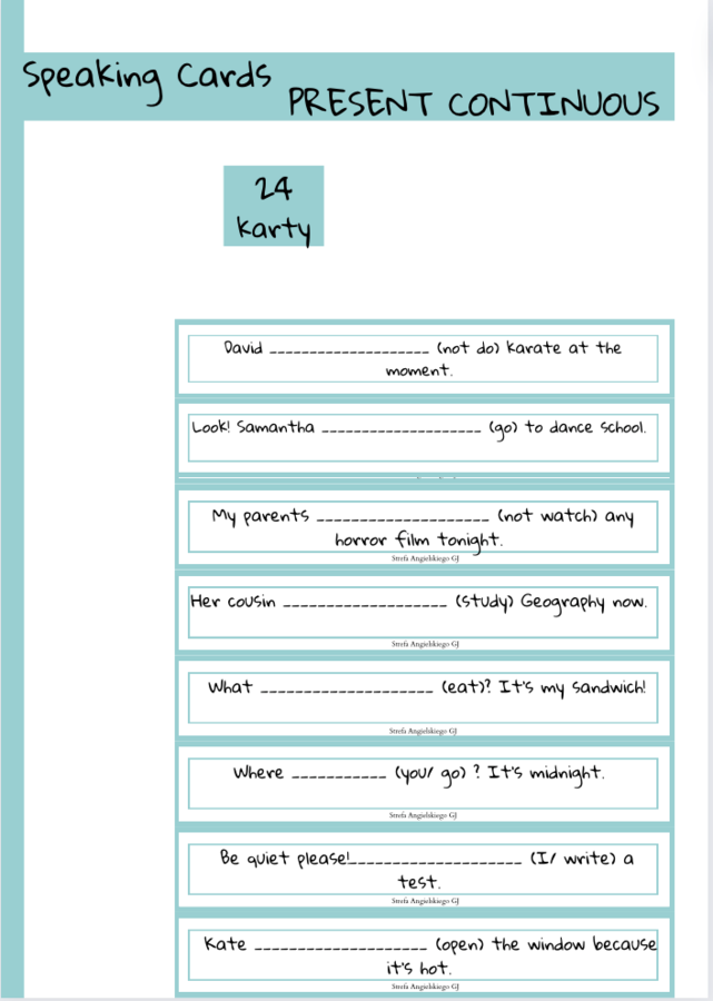 Present Continuous speaking cards, karty do mówienia Present Continuous