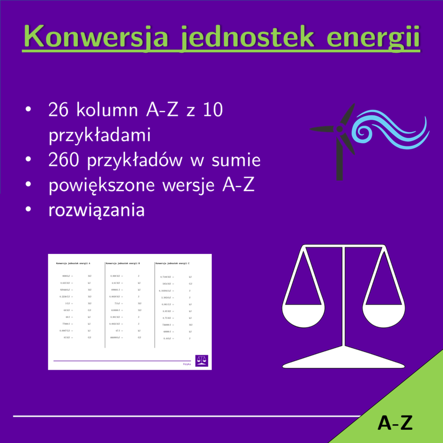 Konwersja jednostek energii | matematyka | 26 kolumn