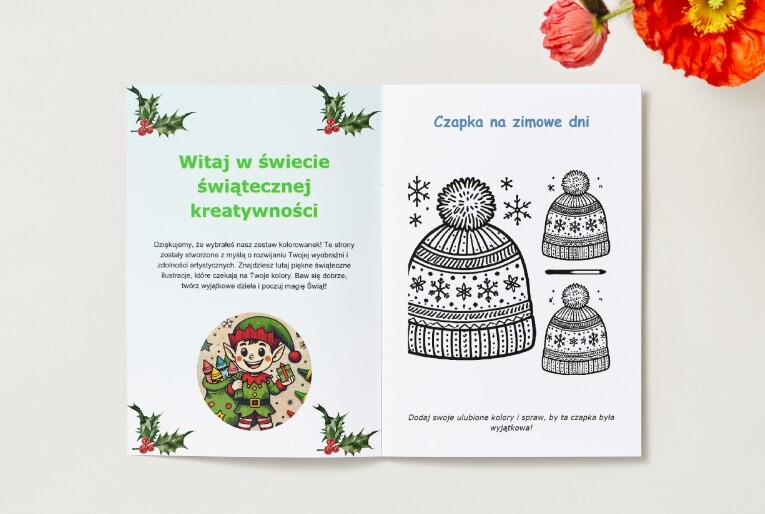 Kolorowanki. Prezenty. Postacie świąteczne. Motywy świąteczne