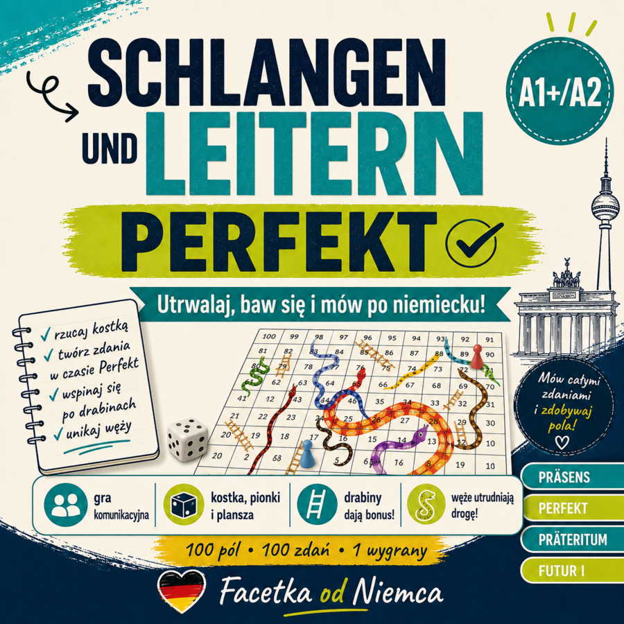 Schlangen und Leitern – Perfekt bez nudy | gra komunikacyjna A2 | 100 zdań