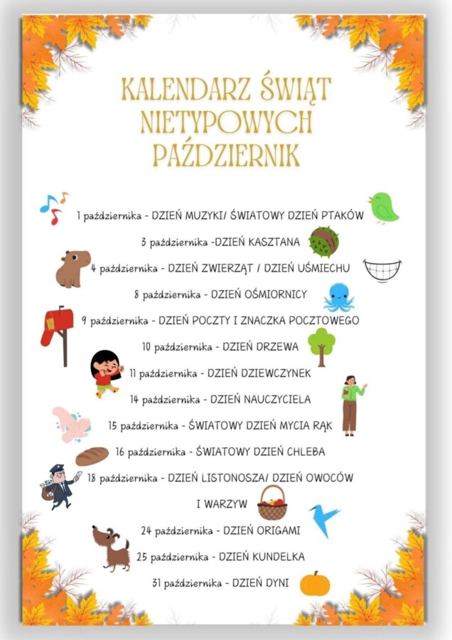 PAKIET MATERIAŁÓW NA PAŹDZIERNIK WEDŁUG KALENDARZA ŚWIĄT I DNI NIETYPOWYCH.