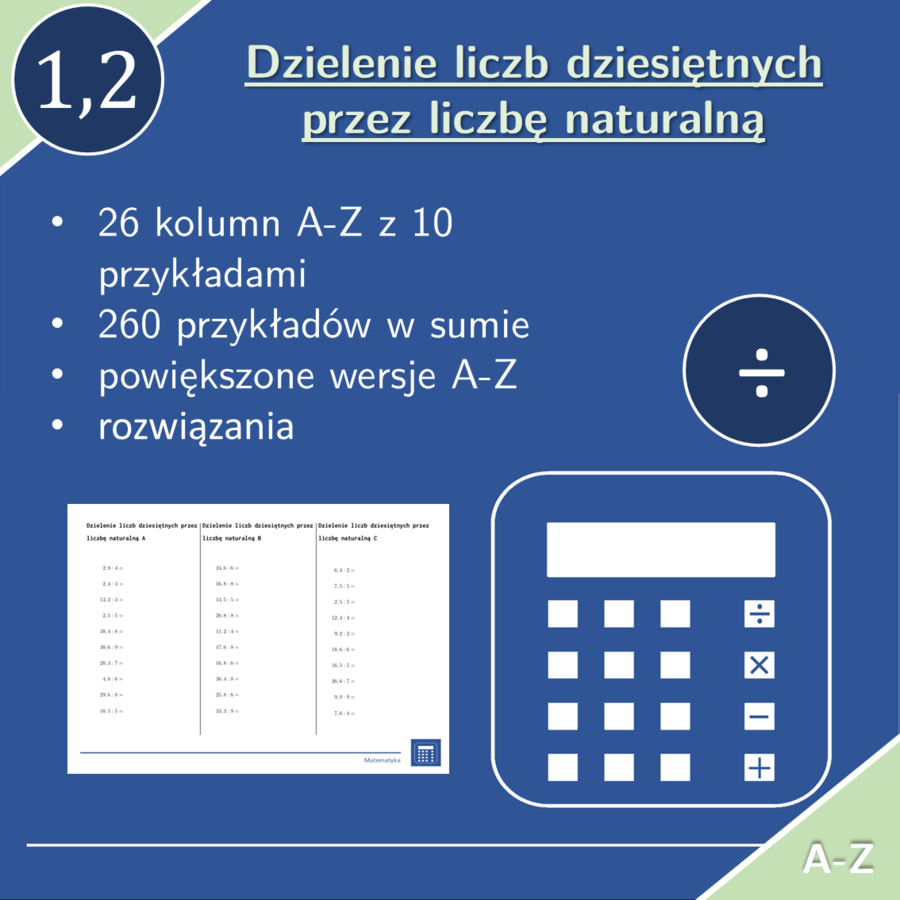 Dzielenie liczb dziesiętnych przez liczbę naturalną | matematyka | 26 kolumn