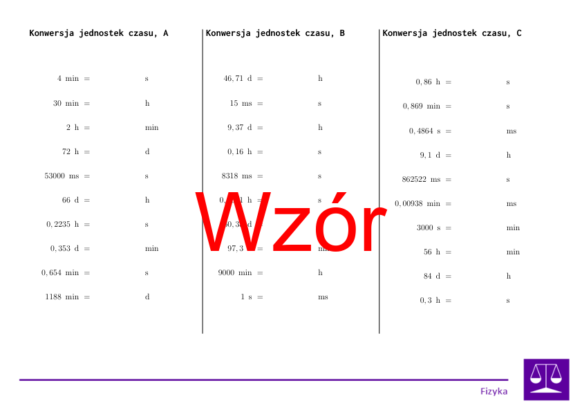 Konwersja jednostek czasu | matematyka | 26 kolumn