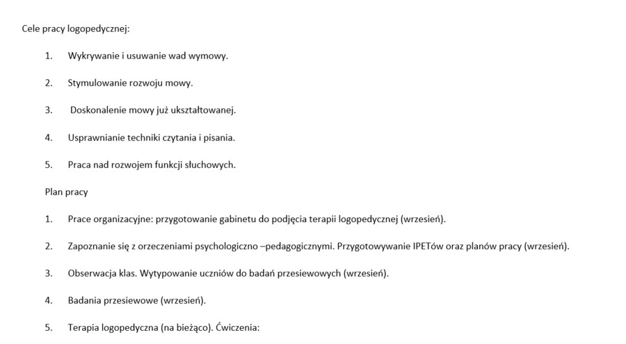 Plan pracy logopedy