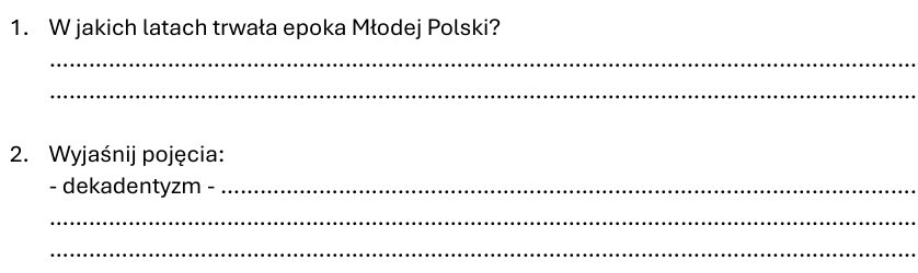 Wstęp do Młodej Polski - szybka kartkówka