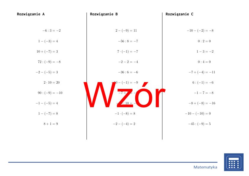 Arytmetyka liczb całkowitych | matematyka | 26 kolumn