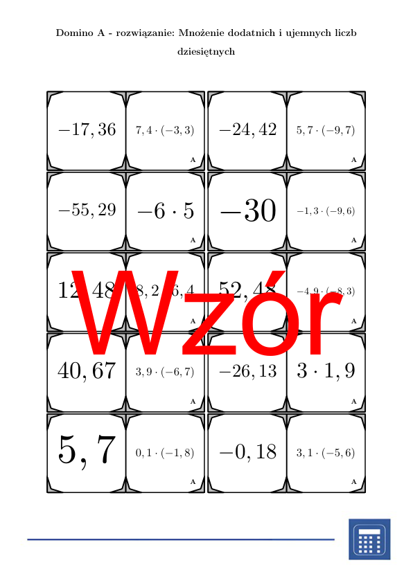 Domino - Mnożenie dodatnich i ujemnych liczb dziesiętnych | matematyka