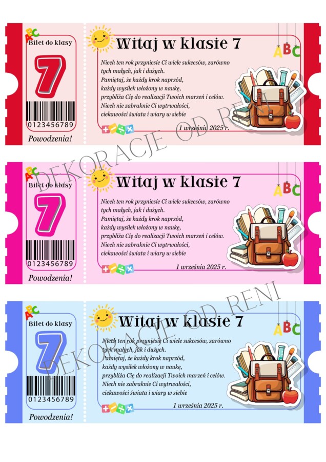 Powitalny Bilet do klasy 7