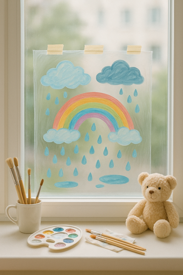 Malowanie deszczu na folii okiennej
