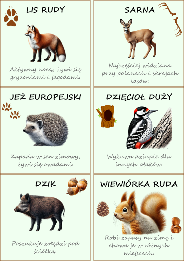 Zwierzęta naszych lasów. Plakat. Bingo