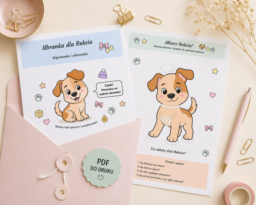 Ubranka dla Reksia – wycinanka i ubieranka