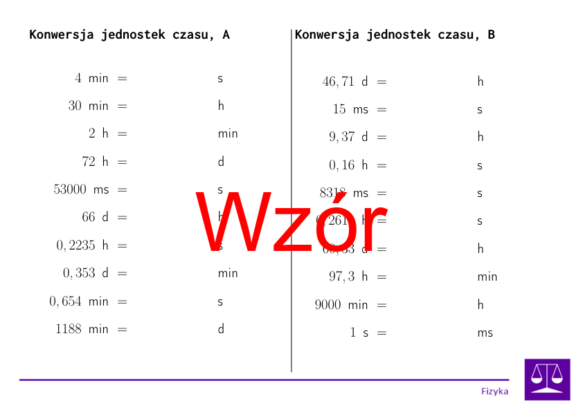 Konwersja jednostek czasu | matematyka | 26 kolumn