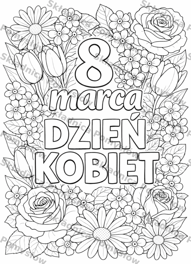 DZIEŃ KOBIET – kolorowanka XXL (9 stron) + wersja A4; plakat do złożenia; dekoracja; gazetka
